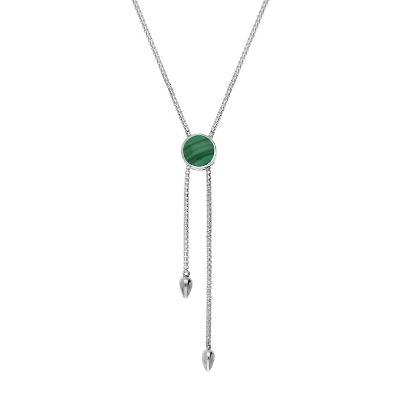 Sterling Silver Malachite Lineaire Round Stone Adjustable Necklace