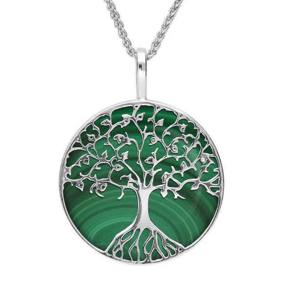 Sterling Silver Malachite Round Tree Of Life Necklace
