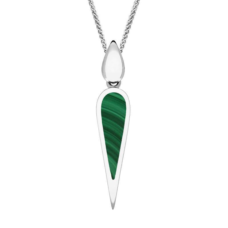 Sterling Silver Malachite Toscana Pear Drop Necklace - Silver