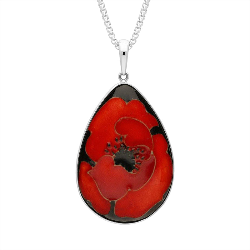 Sterling Silver Moorcroft Forever England 2 Poppy Pear Necklace - Silver