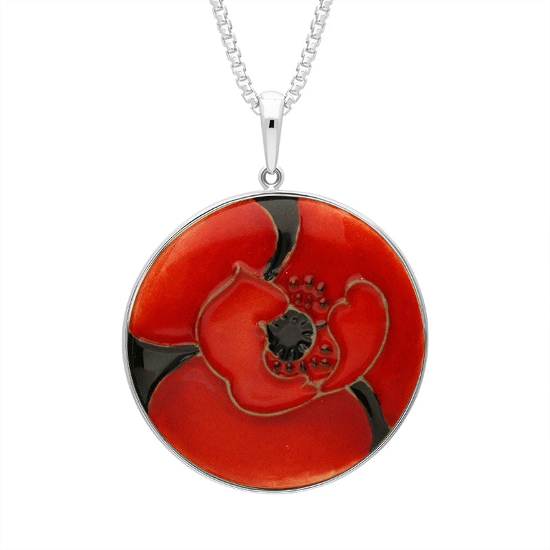Sterling Silver Moorcroft Forever England Poppy Round Necklace - Silver