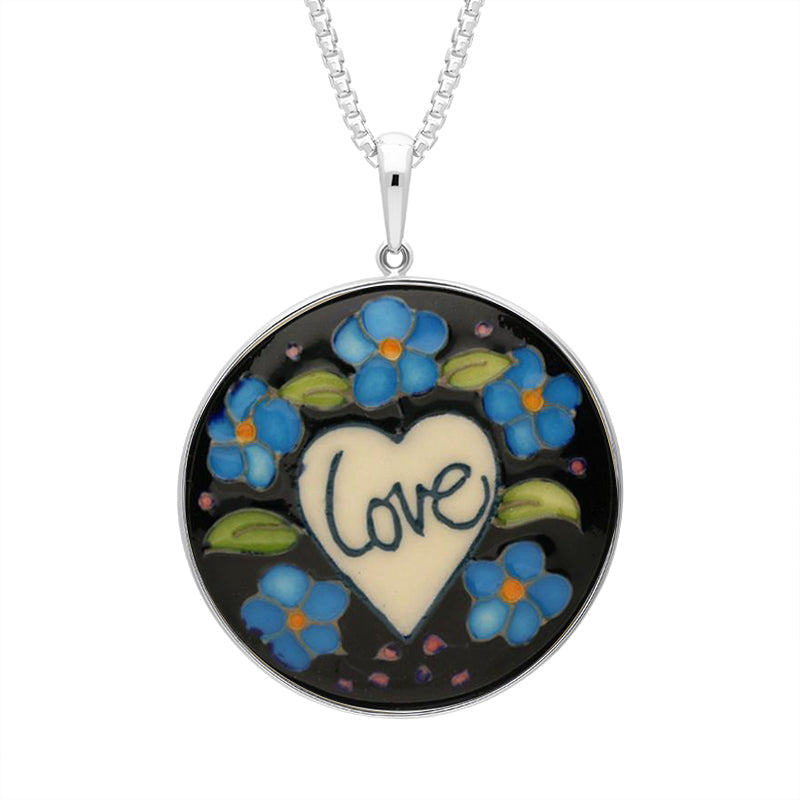 Sterling Silver Moorcroft Loved Up Round Necklace - Silver