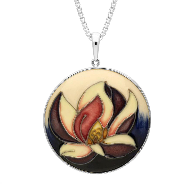 Sterling Silver Moorcroft Purple Flower Round Necklace - Silver