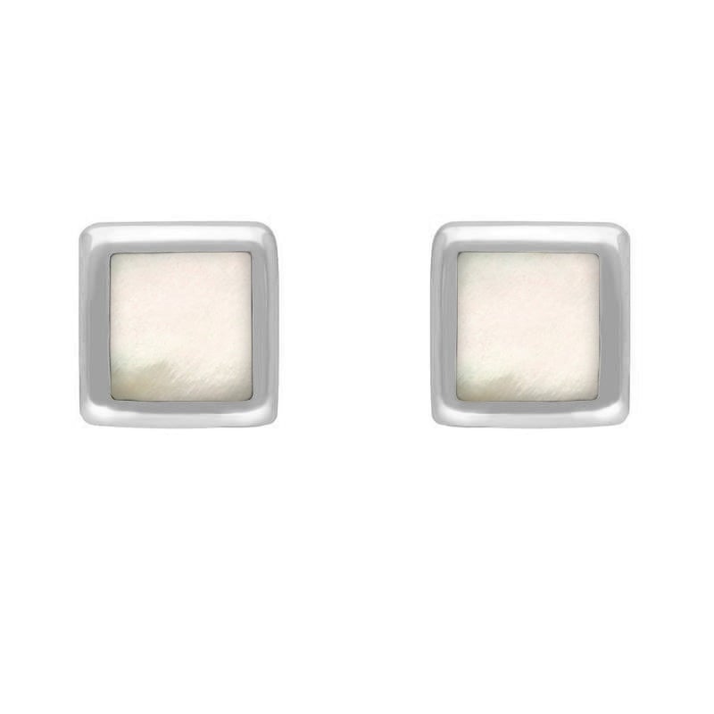 Sterling Silver Mother of Pearl Dinky Square Stud Earrings - Silver