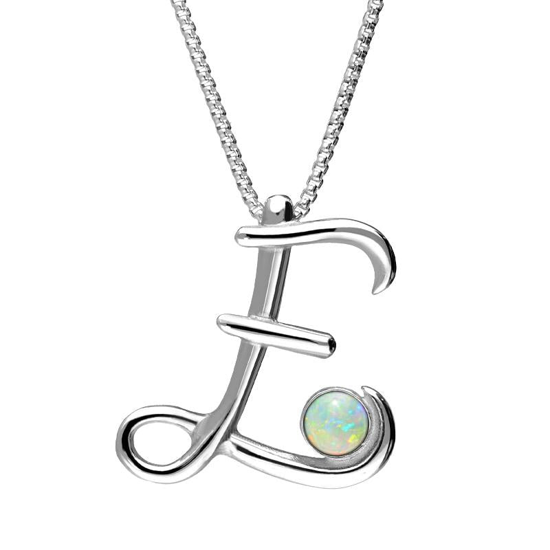 Sterling Silver Opal Love Letters Initial E Necklace - Silver