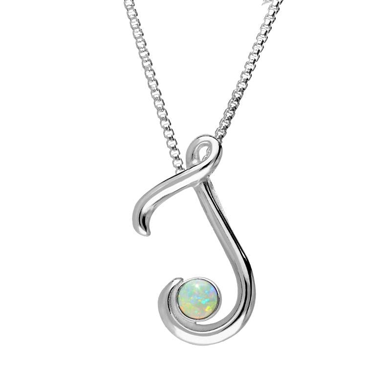 Sterling Silver Opal Love Letters Initial J Necklace - Silver