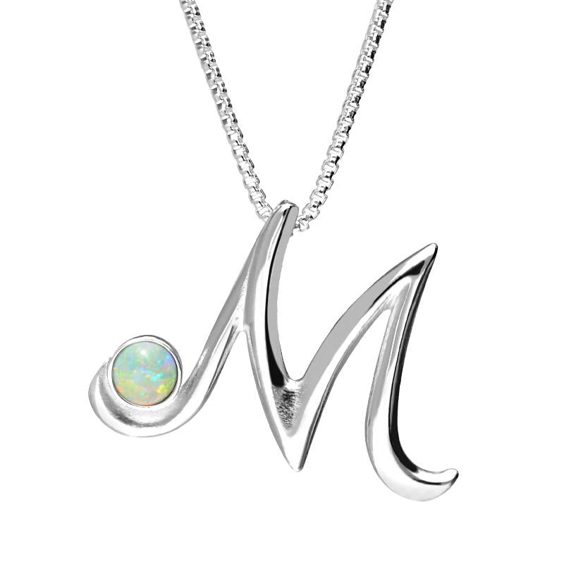 Sterling Silver Opal Love Letters Initial M Necklace - Silver