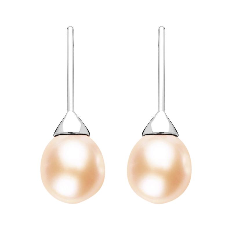 Sterling Silver Peach Pearl Hook Drop Earrings - Silver