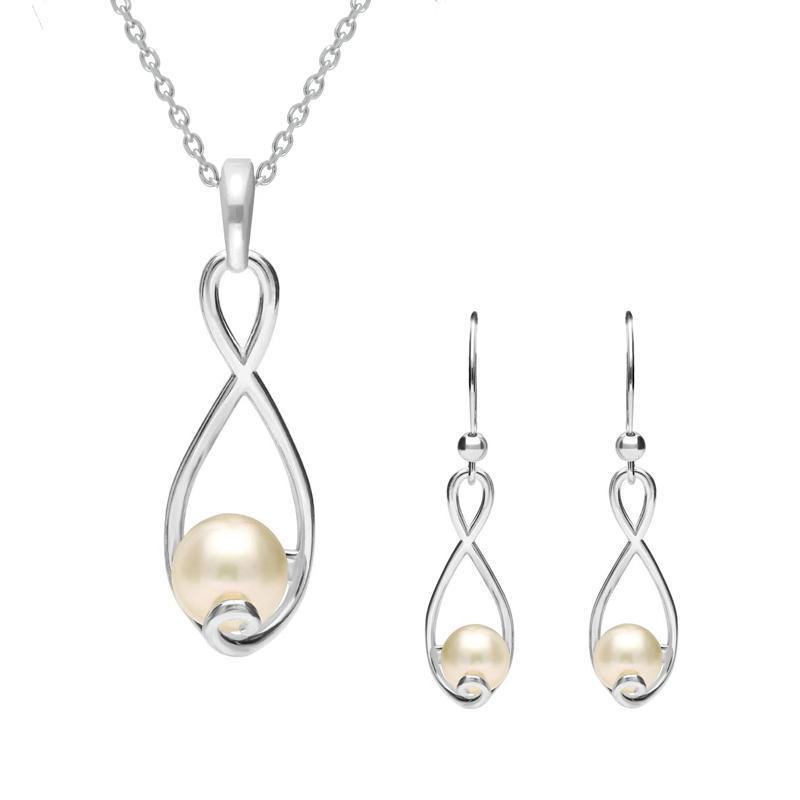 Sterling Silver Pearl Drop Open Twist Two Piece Set