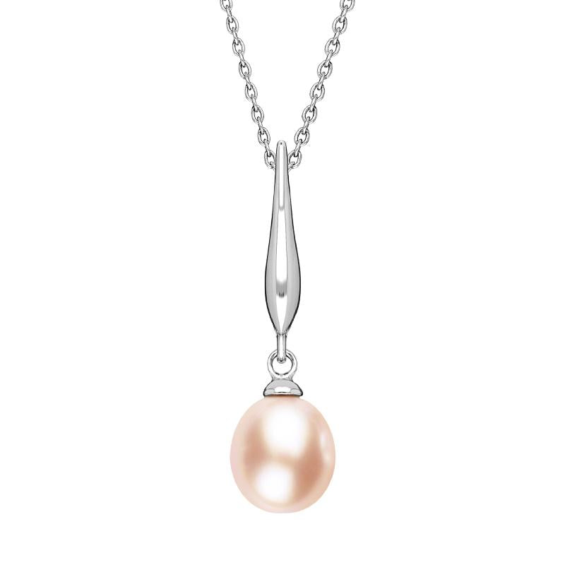 Sterling Silver Pearl Peach Drop Necklace - Silver