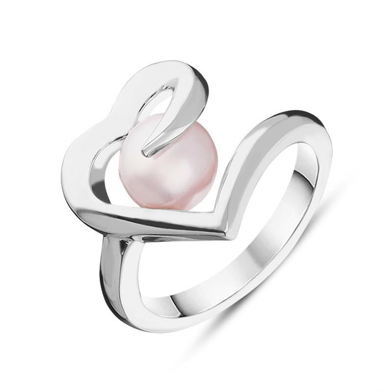 Sterling Silver Pearl Twisted Open Heart Ring - Option1 Value Silver