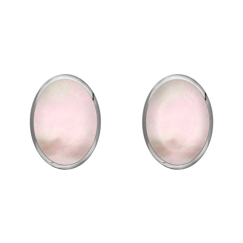 Sterling Silver Pink Mother of Pearl 8 x 6mm Classic Medium Oval Stud Earrings