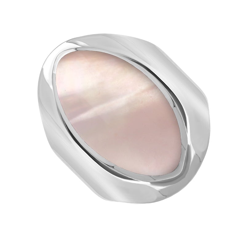 Sterling Silver Pink Mother of Pearl Medium Oval Ring - Option1 Value Silver