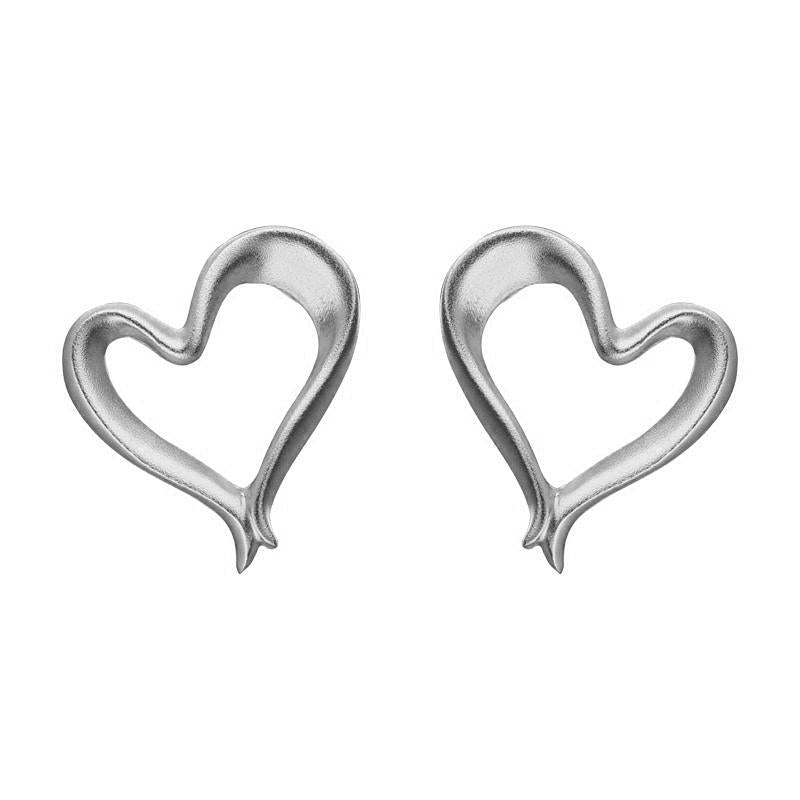 Sterling Silver Ribbon Effect Heart Stud Earrings - Option1 Value Silver