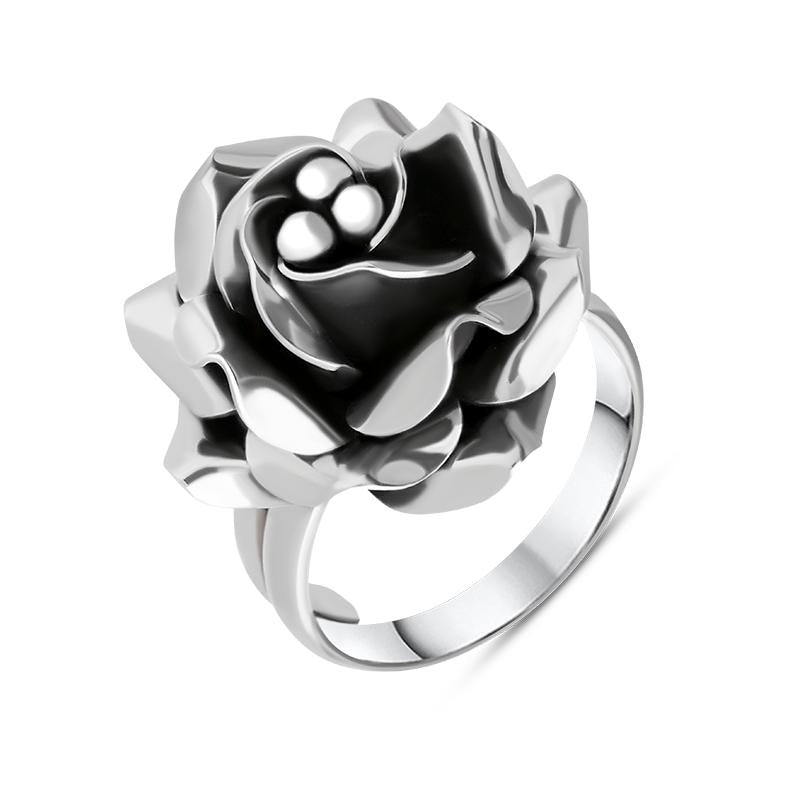 Sterling Silver Rose Adjustable Ring - One Size