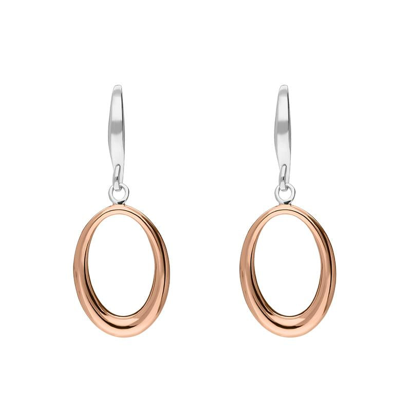 Rose Gold Plated Sterling Silver Open Oval Infinity Drop Earrings - Option1 Value Silver