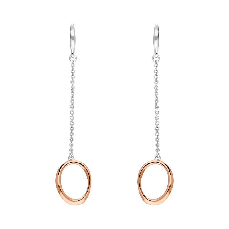 Rose Gold Plated Sterling Silver Open Oval Infinity Long Drop Earrings - Option1 Value Silver