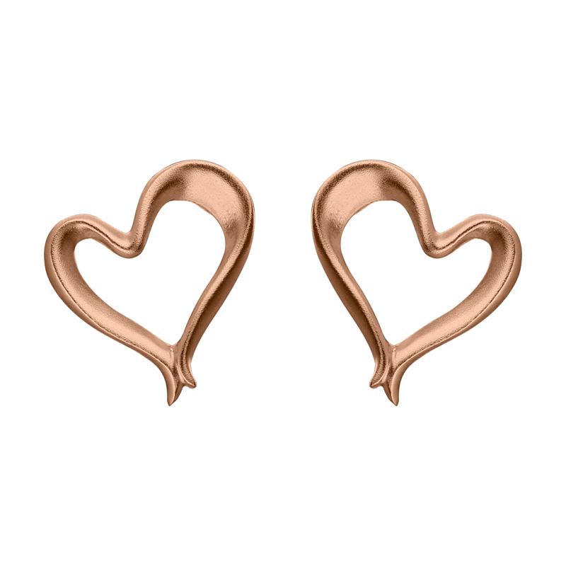Rose Gold Sterling Silver Plated Ribbon Effect Heart Stud Earrings - Option1 Value Silver