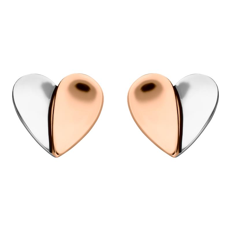 Rose Gold Sterling Silver Plated Split Heart Stud Earrings - Option1 Value Silver