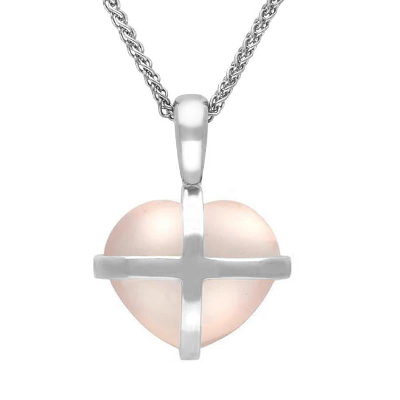 Sterling Silver Rose Quartz Small Cross Heart Necklace - Silver