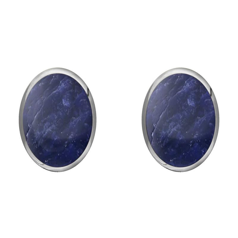 Sterling Silver Sodalite 8 x 10mm Classic Large Oval Stud Earrings