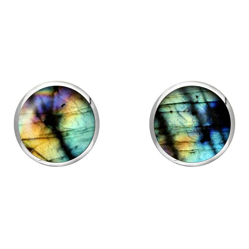 Sterling Silver Spectrolite 8mm Classic Large Round Stud Earrings