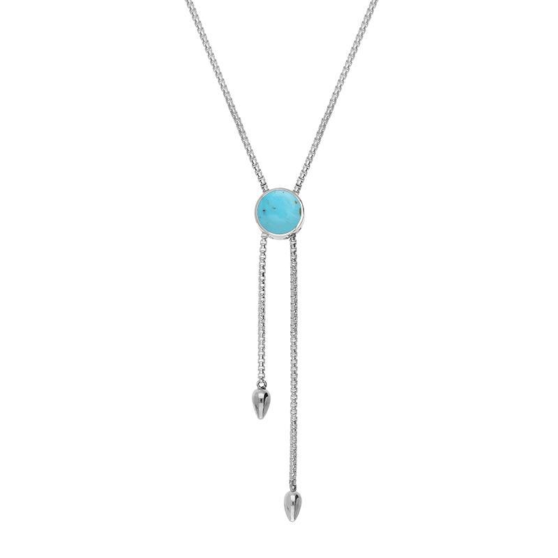 Sterling Silver Turquoise Lineaire Round Stone Adjustable Necklace