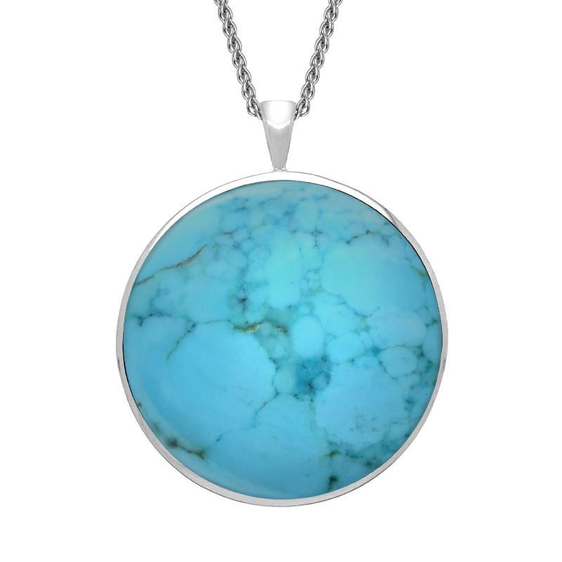 Sterling Silver Turquoise Round Classic Large Necklace - Sterling Silver