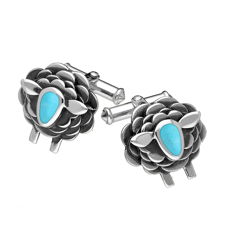 Sterling Silver Turquoise Sheep Cufflinks