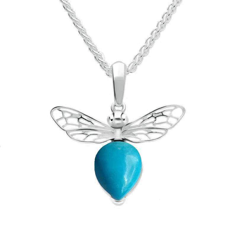 Sterling Silver Small Turquoise Bee Necklace - Silver