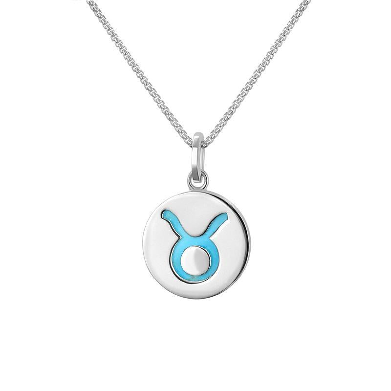 Sterling Silver Turquoise Zodiac Taurus Round Necklace - Silver