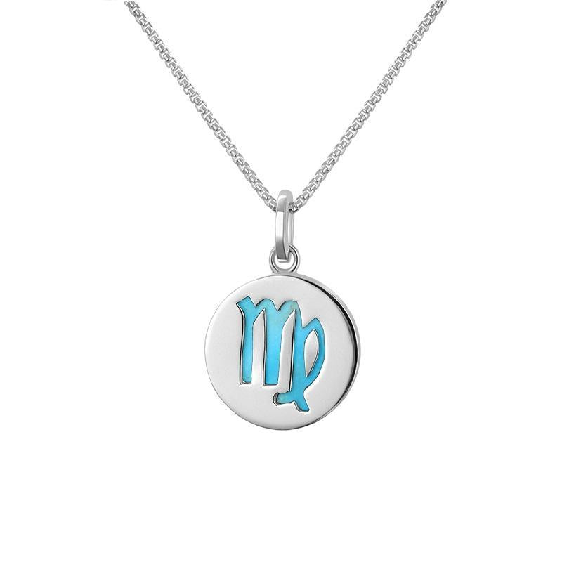 Sterling Silver Turquoise Zodiac Virgo Round Necklace - Silver