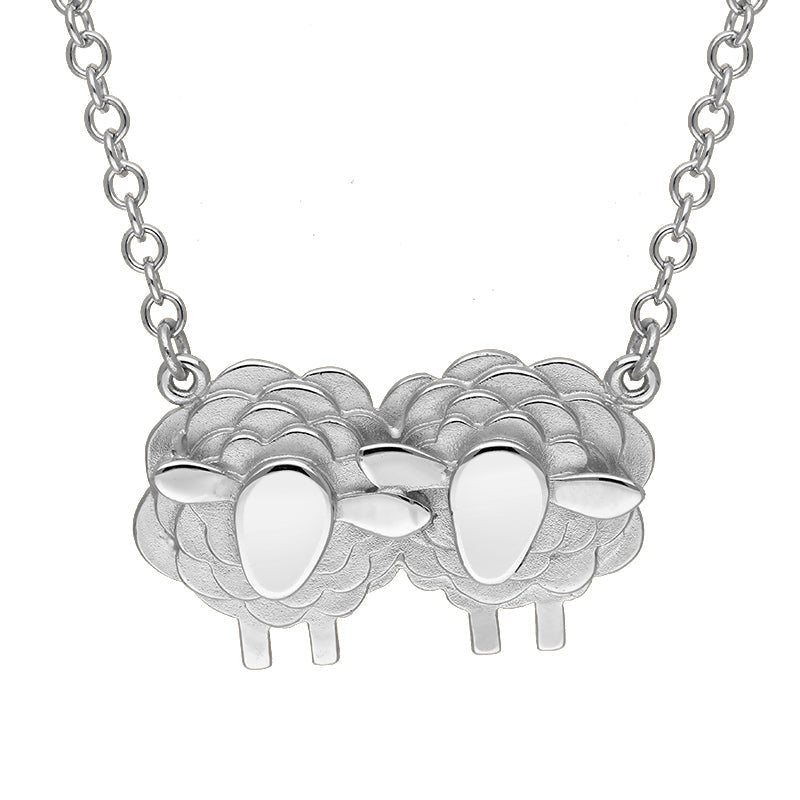 Sterling Silver Two Large Sheep Necklace - Silver