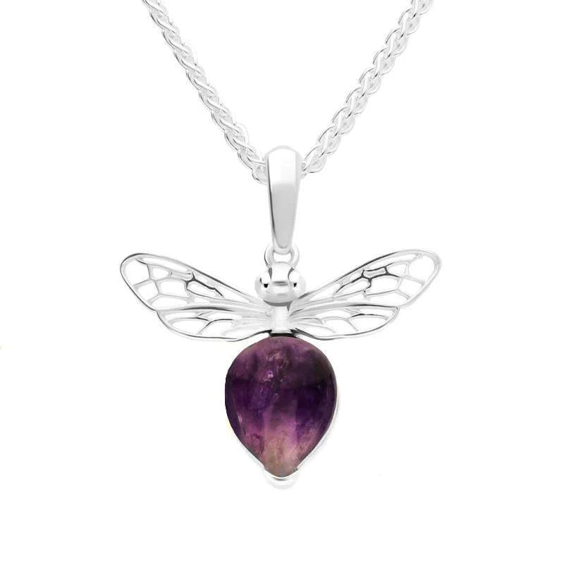 Sterling Silver Small Blue John Bee Necklace - Silver