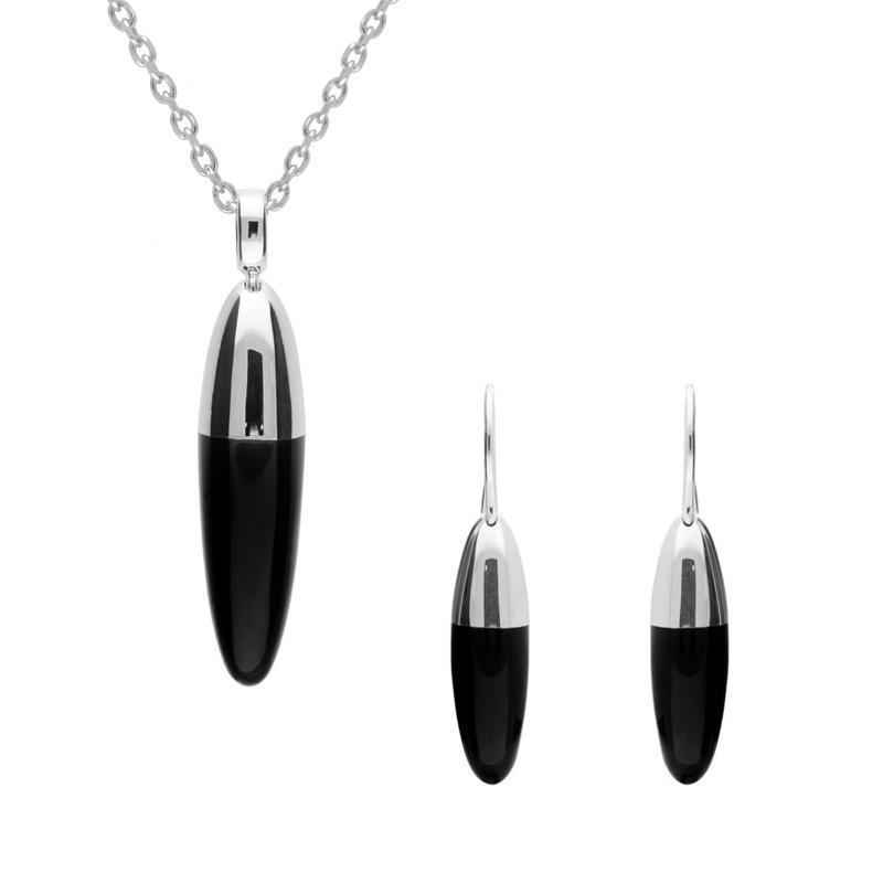 Sterling Silver Whitby Jet Dropper Two Piece Set