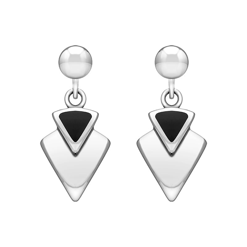 Sterling Silver Whitby Jet Arrowhead Drop Earrings - Silver