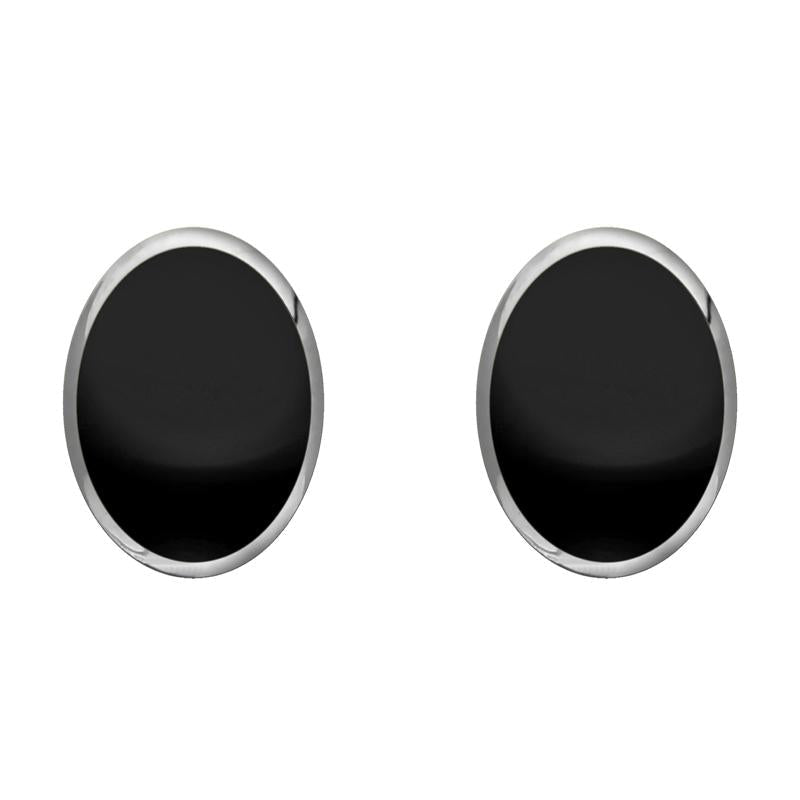 Sterling Silver Whitby Jet 10mm x 8mm Classic Large Oval Stud Earrings