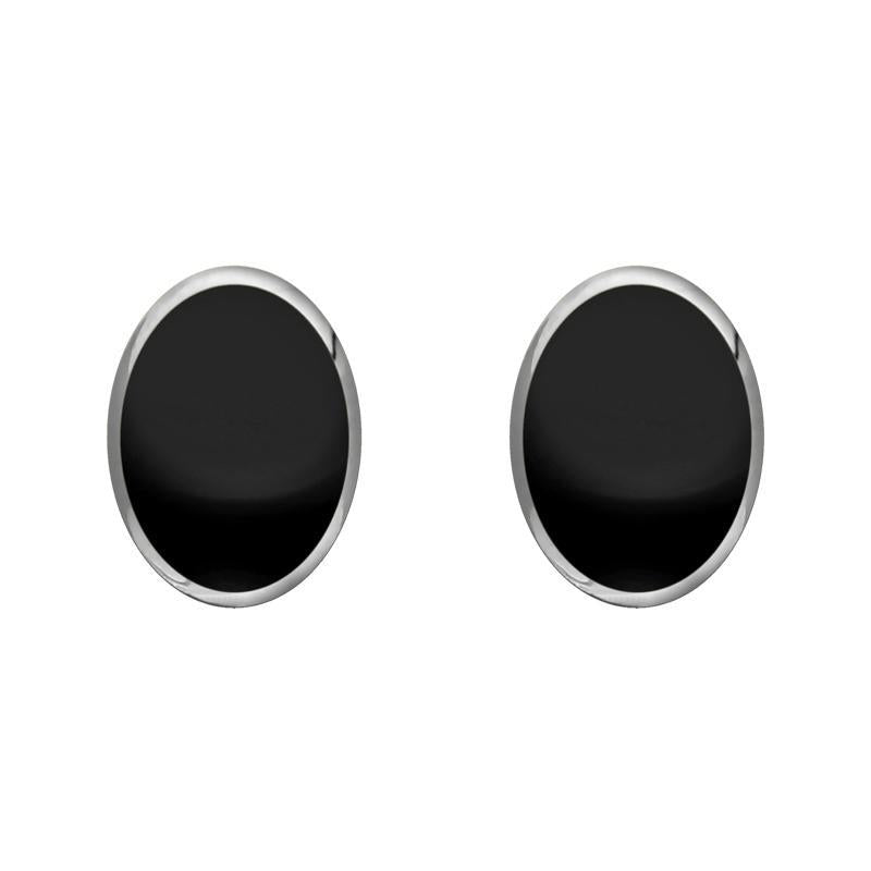 Sterling Silver Whitby Jet 8mm x 6mm Classic Medium Oval Stud Earrings