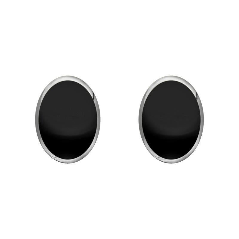 Sterling Silver Whitby Jet 7mm x 5mm Classic Small Oval Stud Earrings