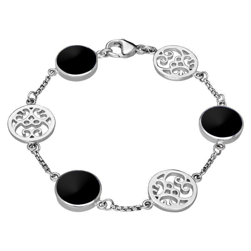 Sterling Silver Whitby Jet Flore Filigree Bracelet