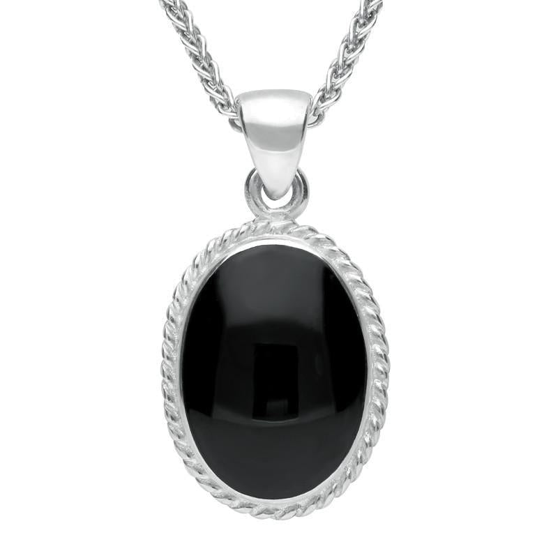 Sterling Silver Whitby Jet Heritage Rope Edge Medium Oval Pendant