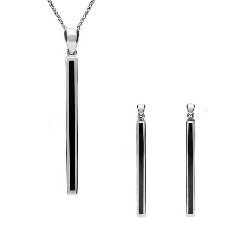 Sterling Silver Whitby Jet Long Slim Two Piece Set