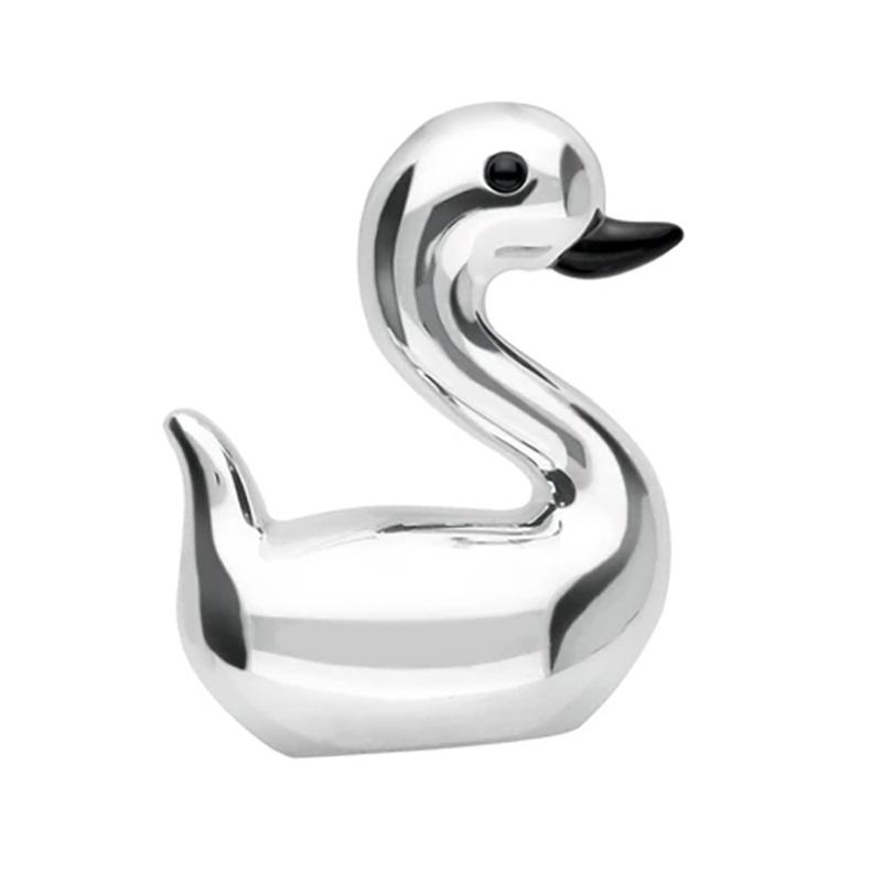 Sterling Silver Whitby Jet Luckiest Duck Large Figurine