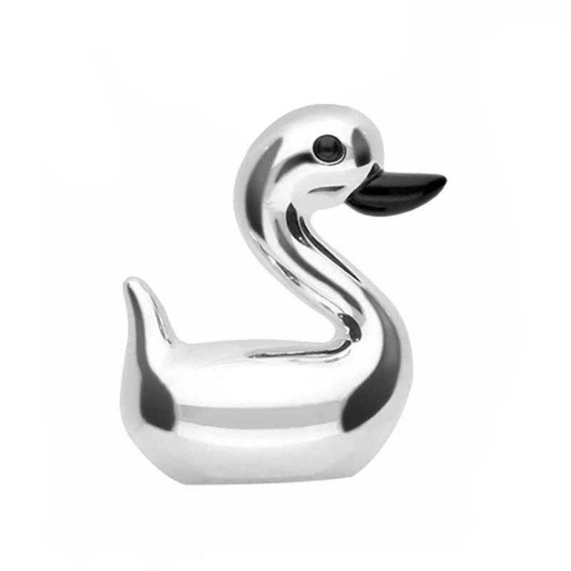 Sterling Silver Whitby Jet Luckiest Duck Small Figurine