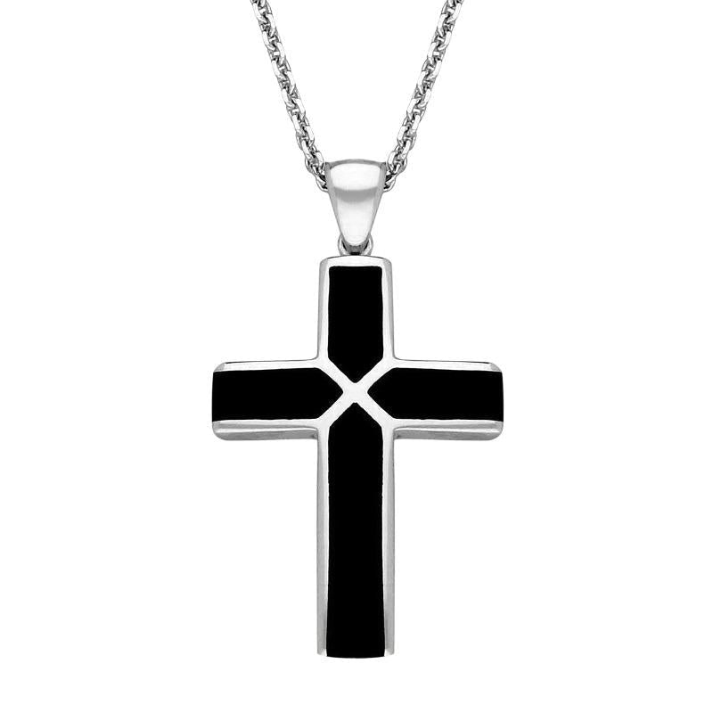 Sterling Silver Whitby Jet Four Stone Cross Necklace - Silver