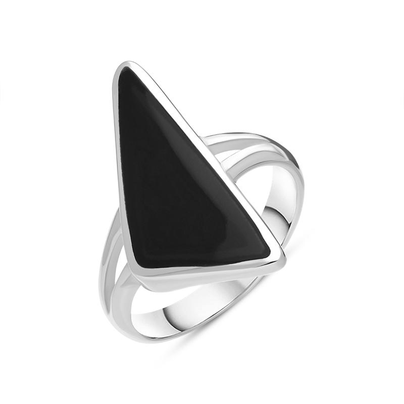 Sterling Silver Whitby Jet Organic Triangle Ring - Silver