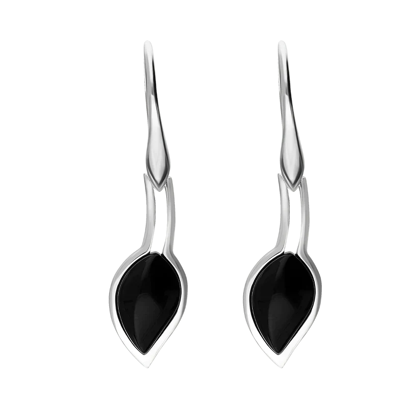 Sterling Silver Whitby Jet Small Leaf Drop Earrings