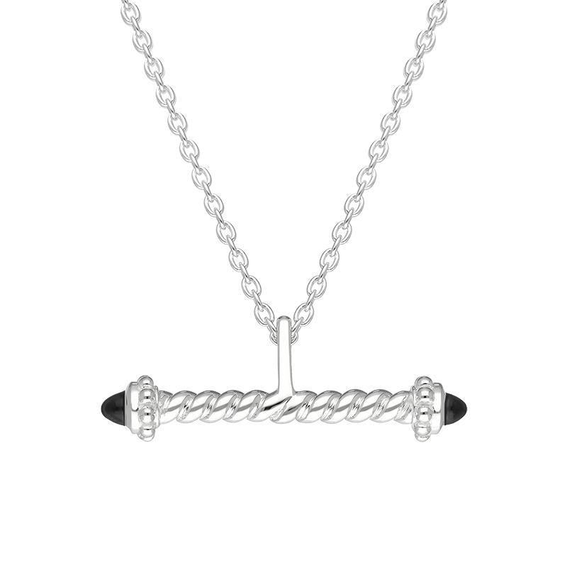 Sterling Silver Whitby Jet Twisted T Bar Necklace - Silver
