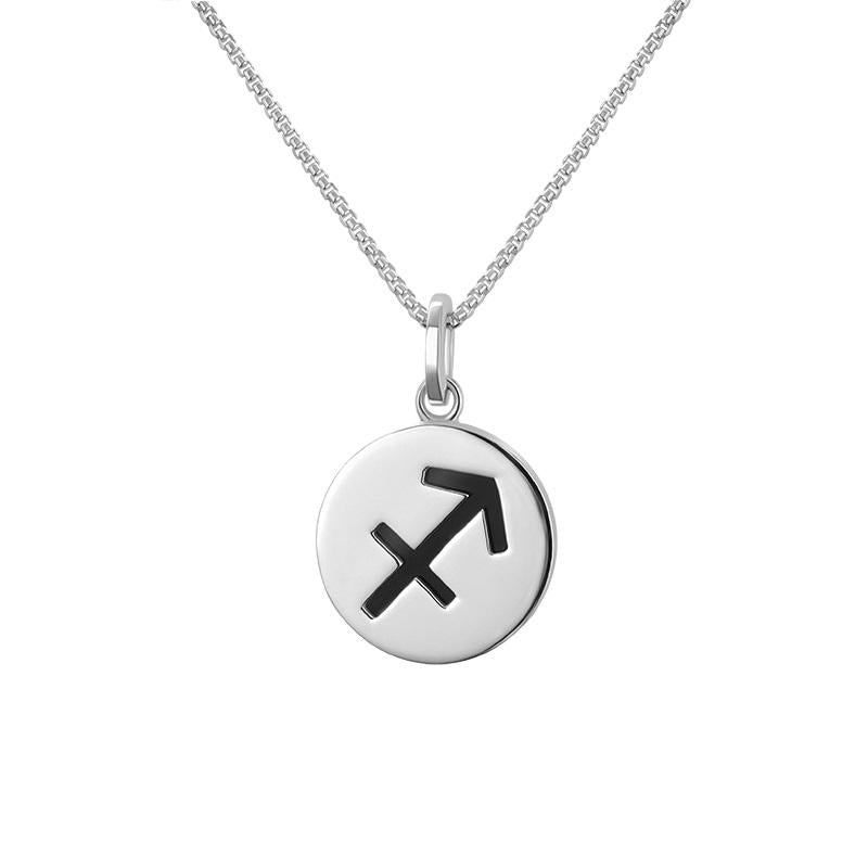 Sterling Silver Whitby Jet Zodiac Sagittarius Round Necklace - Silver