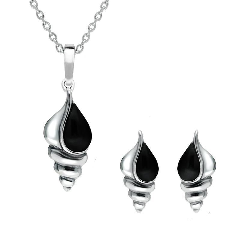 Sterling Silver Whitby Jet Shell Two Piece Set - Silver